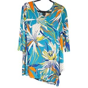 Clara Sun Woo Tropical Asymmetrical Tunic Top Size Medium